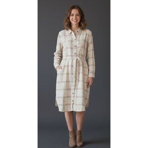 TOAD&CO Egret Lightweight Flannel Belted Shirt Dress‎ Pockets Womens Sz XL NWT